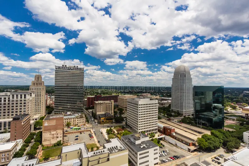 Winston Salem Bail Bonds downtown winston salem north carolina above buildings visible r j reynolds plaza tower north main bb t financial 43022631